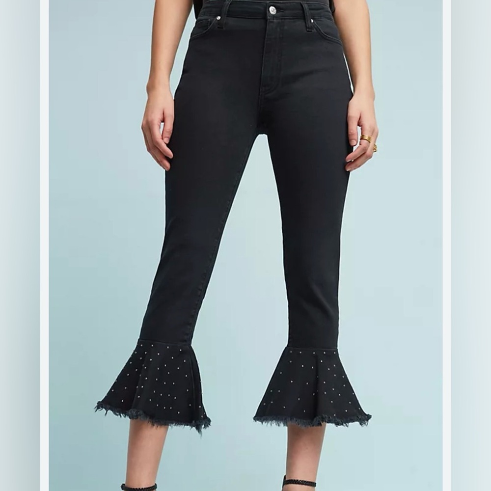 Anthropologie Pilcro Embellished High-Rise Slim Fit Flounced Jeans - Picture 1 of 8